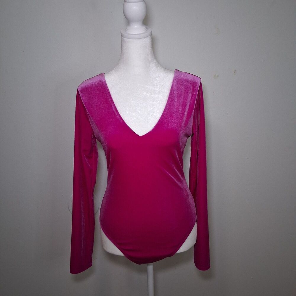 Hot Pink Velvety /Velour Bodysuit Barbie Party Girly City Princess Romantic Sz M
